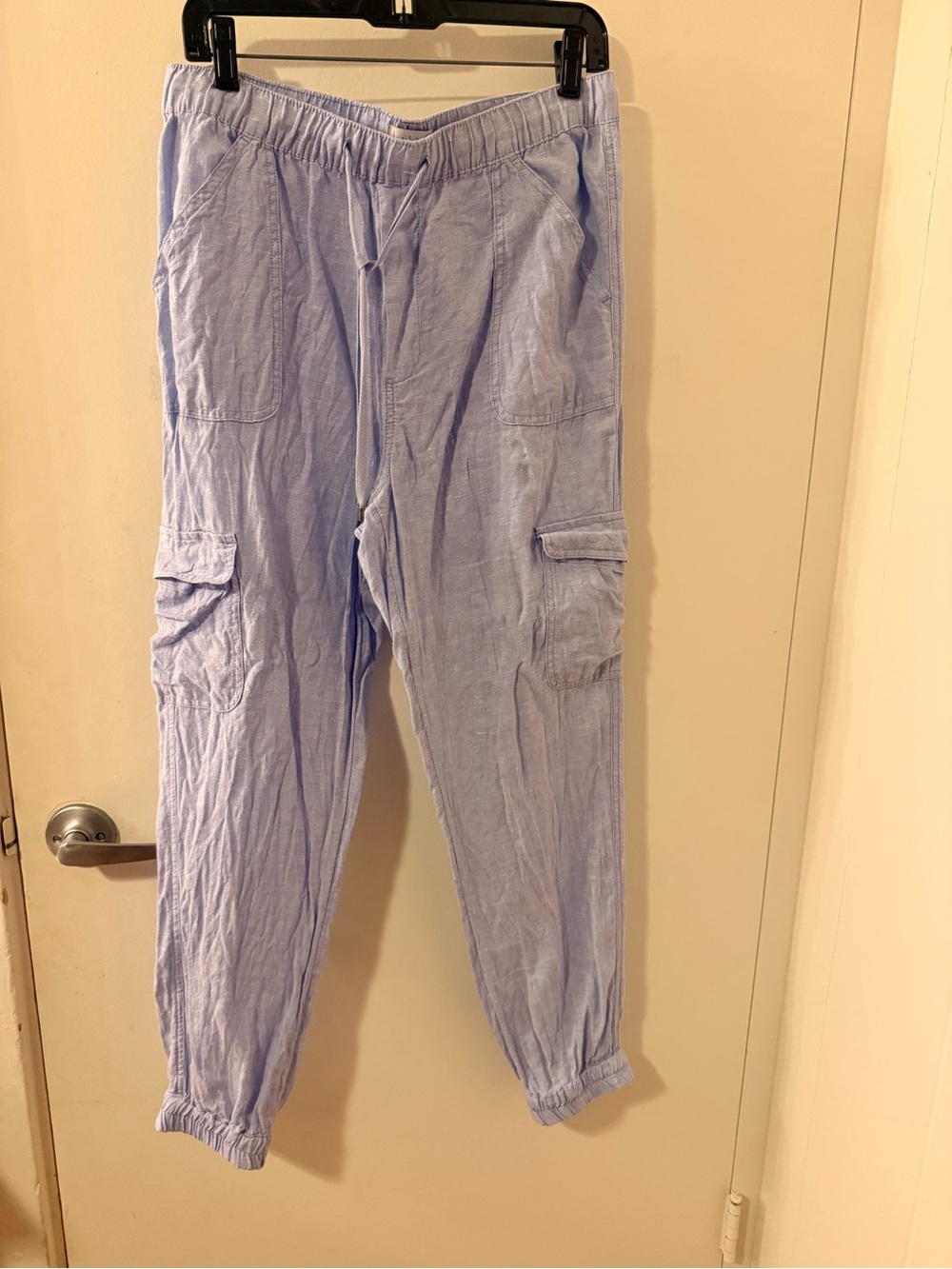 Nicole Miller Light Blue Linen Cargo Jogger Pants